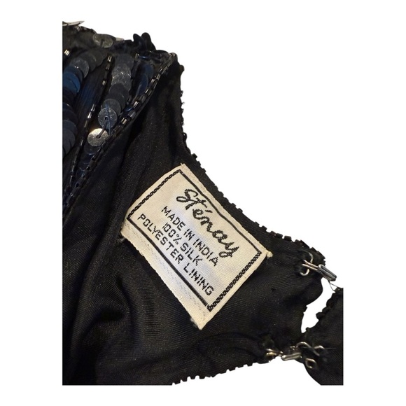 Stenay Vintage 80s Black Silk Beaded Sequin Midi Cocktail Party Small Gatsby - Picture 13 of 16